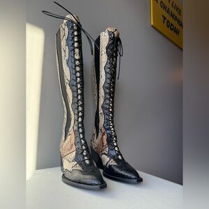 Coach Lace Up Boots with Patchwork Snakeskin Size 6